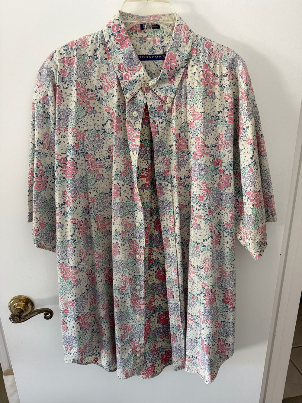 Norsport Button-Front Aloha Short Sleeve Shirt - Pink/Green Floral